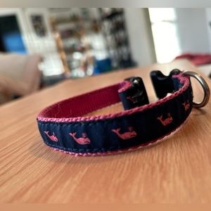 Pink Whales on Navy Dog Collar.